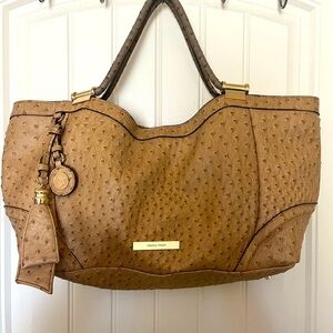 IVANKA TRUMP Beige Faux Ostrich Vegan Leather Shoulder Bag